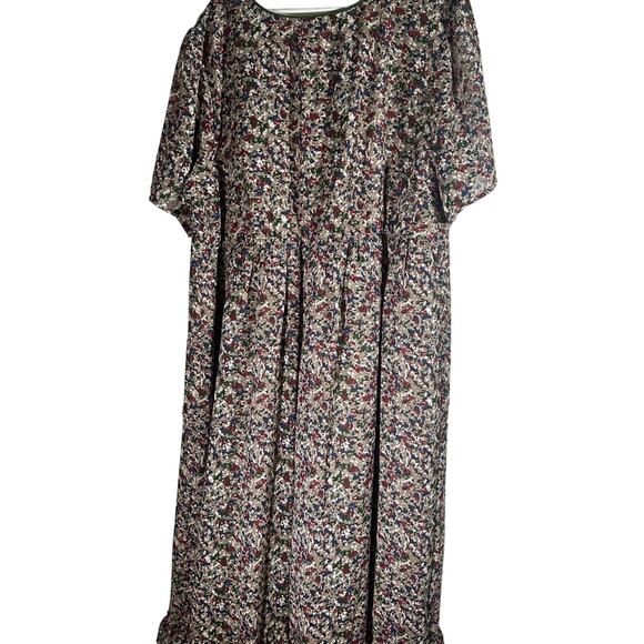 Woman Within Blue/Green/Tan Floral Tiered Boho Dress - Picture 2 of 7